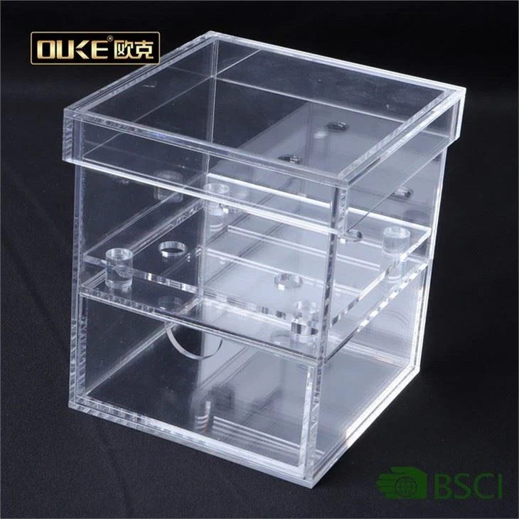 Custom 4 Hole Clear Acrylic Flower Water Holder Display Box With Drawer