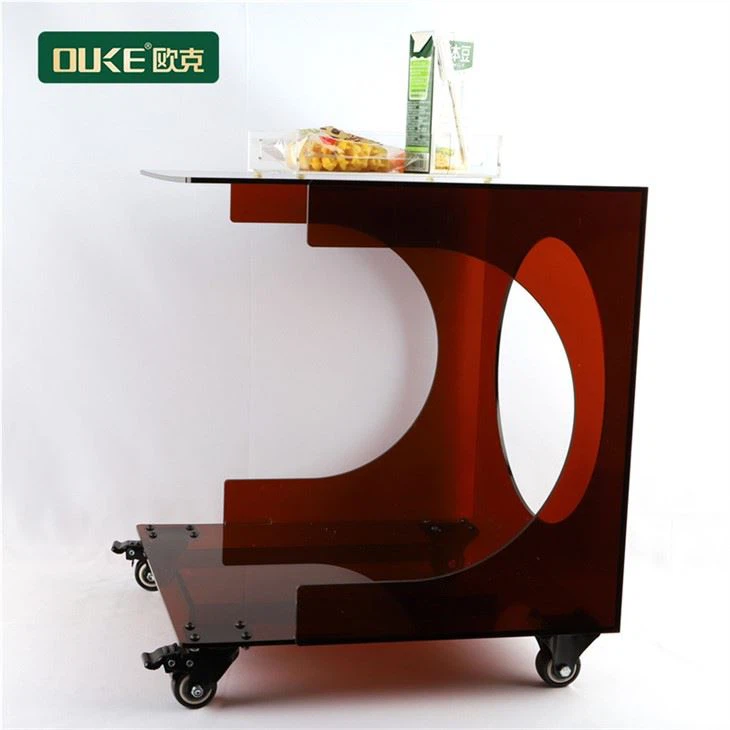 Dark Tea Acrylic Sofa Table With Wheel For Living Room