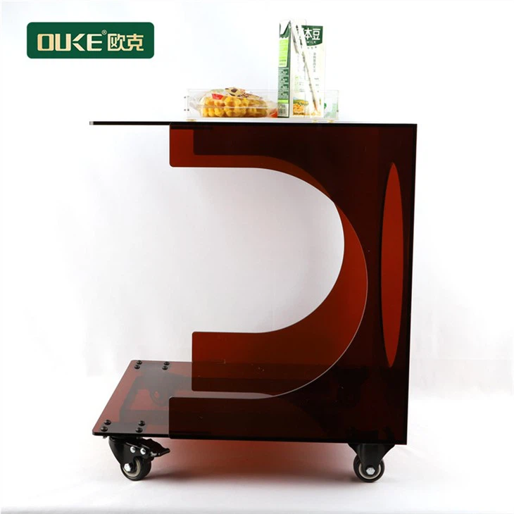 Dark Tea Acrylic Sofa Table With Wheel For Living Room